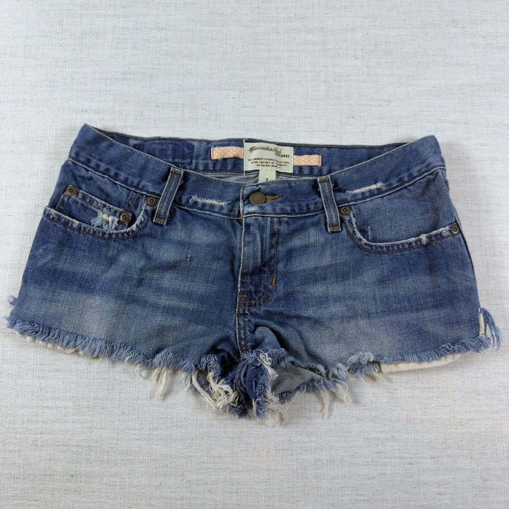 Abercrombie & Fitch Denim Shorts Womens 2 Blue Distressed Cut Off Low Rise Denim